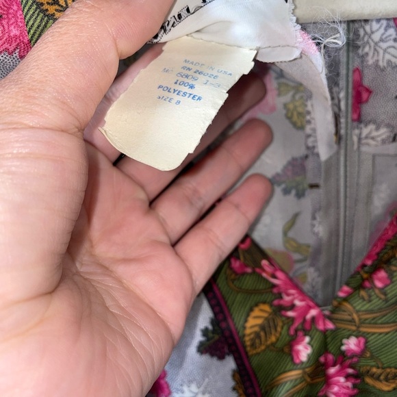 Vintage Toni Todd Maxi‎ Dress Grey with Hot Pink Floral - Picture 5 of 8